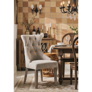 Sunvega Two-Tone Beige Fabric Side Chair with Reclaimed Gray Finish and Nailhead Trim