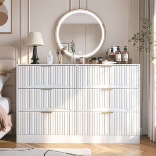 Sunvega Modern Wavy Pattern 6-Drawer Dresser with Ample Storage for Bedroom