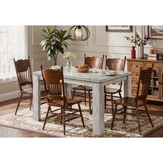 Sunvega Grey Reclaimed Wood Look Dining Table with Block Legs for Small Spaces