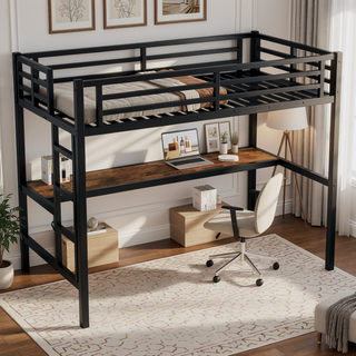 Sunvega Metal Twin XL Loft Bed with Desk, USB, LED Light, and Power Outlet