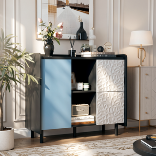Sunvega Black and Red Modern Sideboard Buffet Cabinet with 2 Drawers