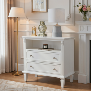 Sunvega Mid-Century Modern Dresser Nightstand with Charging Station and 2 Drawers