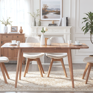 Sunvega Solid Oak Extendable Round Corner Dining Table for 6-8 People