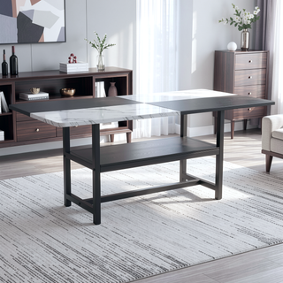 Sunvega Minimalist 71 Inch White and Black MDF Dining Table with Storage Shelf