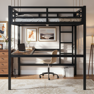Sunvega Metal Twin XL Loft Bed with Desk, USB, LED Light, and Power Outlet