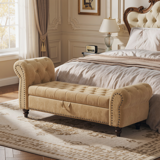 Sunvega Tufted Velvet Upholstered Bed Bench with Storage and High Backrest Chaise Lounge
