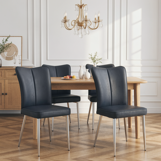 Sunvega PU Leather Dining Chairs with Curved Backrest and Silver Metal Legs Set of 4