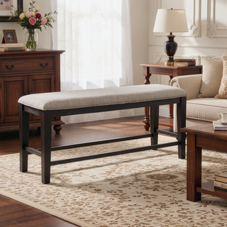 Sunvega Counter Height Bench with Upholstered Seat and Wood Frame for Kitchen or Bedroom