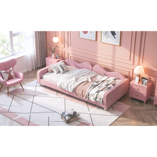 Sunvega Full Size Upholstered Daybed with Cloud Shaped Backrest and Sherpa Fabric