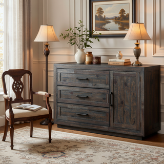 Sunvega Dark Grey Server Crafted of Pine and Hardwood with Three Dovetail Drawers