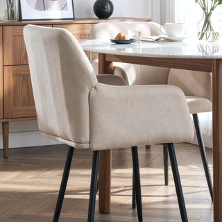 Sunvega Cream Velvet Upholstered Dining Chairs Set of 2 with Armrests