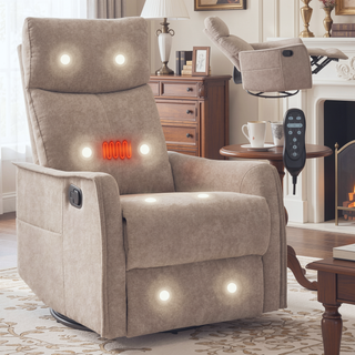 Sunvega Fabric Swivel Rocker Recliner Chair with Massage and Lumbar Heat for Living Room