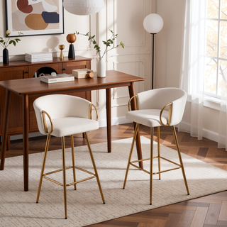 Sunvega 26 Inch Set of 2 Velvet Bar Stools with Chrome Footrest and Golden Leg