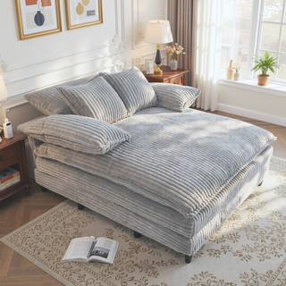 Sunvega Oversized Corduroy Chaise Lounge Chair with Fluffy Cushions and 4 Adjustable Gears