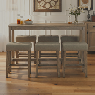 Sunvega 59 Inch Bar Table Set with Power Outlet and 3 Upholstered Stools for Kitchen