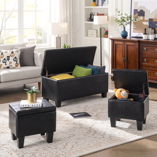 Sunvega Large Storage Ottoman Bench with Tufted Linen Design for Living Room