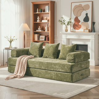 Sunvega Convertible Chenille Folding Sofa Bed with Pillows for Living Room