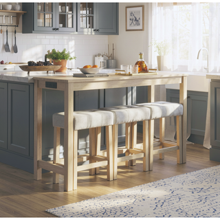 Sunvega 59 Inch Bar Table Set with Power Outlet and 3 Upholstered Stools for Kitchen
