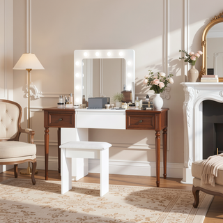 Sunvega Vanity Table with Adjustable Mirror Spacious Drawer and Matching Stool