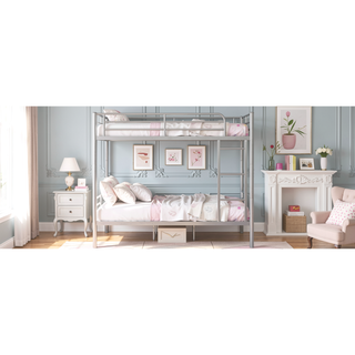 Sunvega Full Over Full Metal Bunk Bed with Chrome Finish and Guardrails