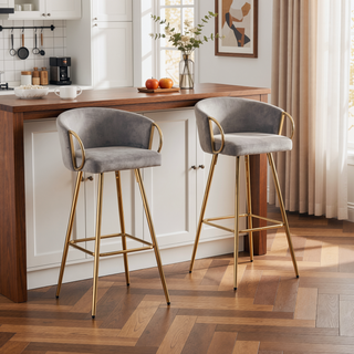 Sunvega 26 Inch Set of 2 Velvet Bar Stools with Chrome Footrest and Golden Leg