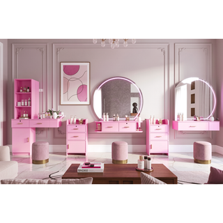 Sunvega 3 in 1 Vanity Desk with Open Top Mirror and Visible Glass Desktop