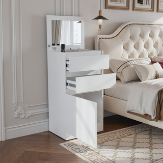 Sunvega White FSC Certified Dresser with Jewelry Box Mirror and Two Drawers
