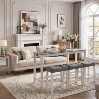 Sunvega 4 Piece Bar Table Set with USB Outlets and Padded Stools for Living Room