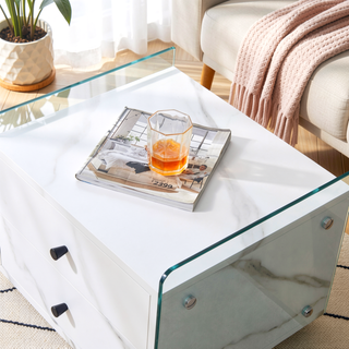Sunvega MDF and Tempered Glass Double-Drawer Bedside Table with Storage Cabinet