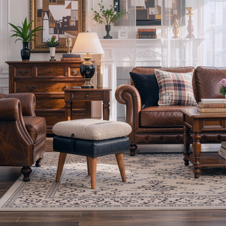 Sunvega Boucle and Black Leather Upholstered Bench with Nordic Wood Legs