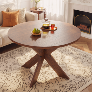 Sunvega Modern Farmhouse Round Dining Table in Cherry for Kitchen Seating 5