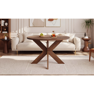 Sunvega Modern Farmhouse Round Dining Table in Cherry for Kitchen Seating 5
