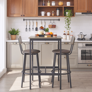 Sunvega Bar Table Set with 2 PU Soft Seat Backrest Bar Stools for Small Spaces