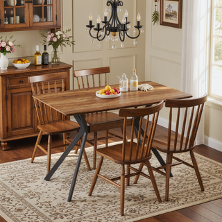 Sunvega Modern Minimalist Dining Table with MDF Wooden Top and Black Metal Legs