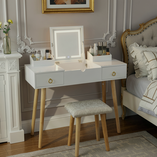 Sunvega Makeup Vanity Desk Set with Large LED Lighted Mirror and Drawers