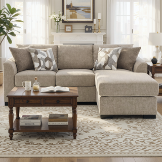 Sunvega Modern Sleeper Sectional Sofa with Chaise and Reversible Cushions