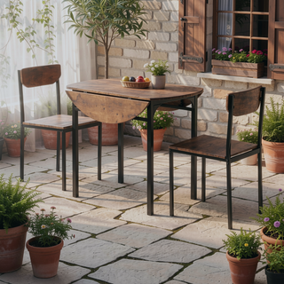 Sunvega Modern Drop Leaf Round Dining Table Set with 2 Chairs for Small Spaces