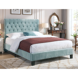 Sunvega Blue California King Upholstered Bed with Transitional Style for Bedroom