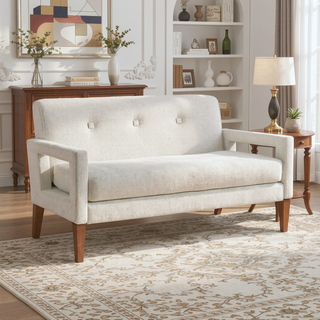 Sunvega Modern Gray Chenille Loveseat with Pocket Coils and Solid Wood Legs