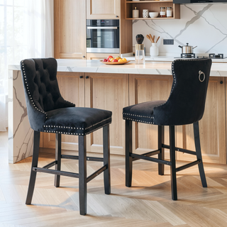 Sunvega Modern Velvet Upholstered Barstools with Button Tufted and Wooden Legs