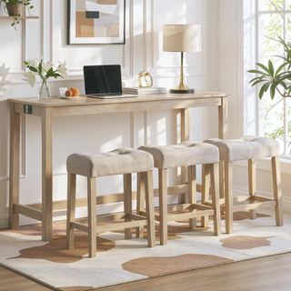 Sunvega 4 Piece Bar Table Set with USB Outlets and Padded Stools for Living Room