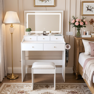 Sunvega Modern Makeup Vanity Desk with Adjustable Lighting and Power Outlet