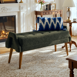 Sunvega Modern Loop Yarn Fabric Bench with Soft Cushion and Geometric Armrests