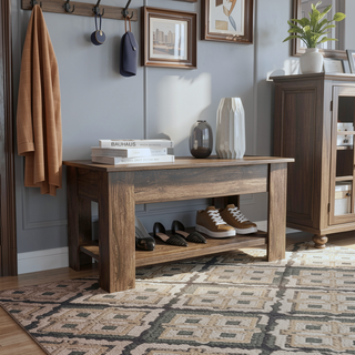 Sunvega Lift Top Storage Table with Lower Shelf and Metal Hinges for Shoes