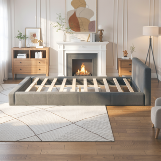 Sunvega Stylish Gray Upholstered King Bed with Faux Leather and Wood Frame