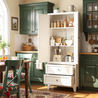 Sunvega Heavy-Duty Metal Pantry Cabinet with 5 Adjustable Shelves and Glass Door