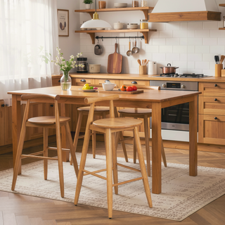 Sunvega Natural Rubberwood Barstools with Cross Bar Backrest and Stable Structure Set of 2