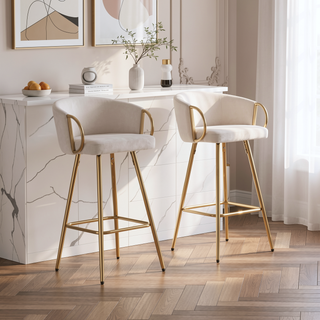 Sunvega 30 Inch Set of 2 Velvet Bar Stools with Chrome Footrest and Golden Leg