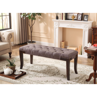 Sunvega Tufted Faux Leather Upholstered Bench with Tapered Hardwood Legs