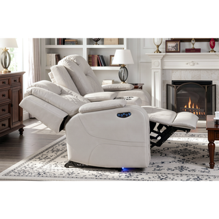 Sunvega Faux Leather Power Reclining Loveseat with LED Lighting and USB Ports